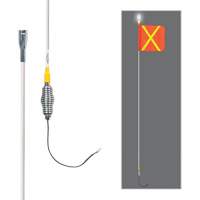 Tiges de s&eacute;curit&eacute; tout-temps de s&eacute;rie lourde avec lumi&egrave;re DEL constante Safety Whip, Fixation Ressort, Hauteur 5', Orange avec X r&eacute;fl&eacute;chissant Seagulf Marine Industries Inc.