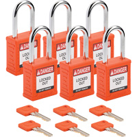 Velocity Lockout Padlocks, Orange, Keyed Different, Nylon, 1-1/2" Width Seagulf Marine Industries Inc.