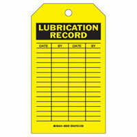 Lubrication Record Tags, Polyester, 4" W x 7" H, English Seagulf Marine Industries Inc.