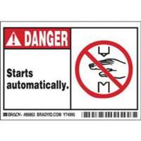 Enseigne Danger Starts Automatically, 3-1/2" x 5", Polyester, Anglais avec pictogramme Seagulf Marine Industries Inc.